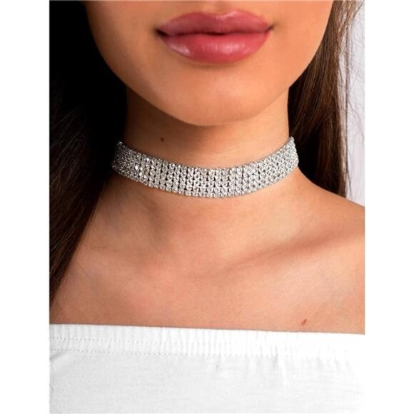 5 Pieces Rhinestone Choker Necklaces for Women Silver Gold Plated Tennis - Picture 6 of 8